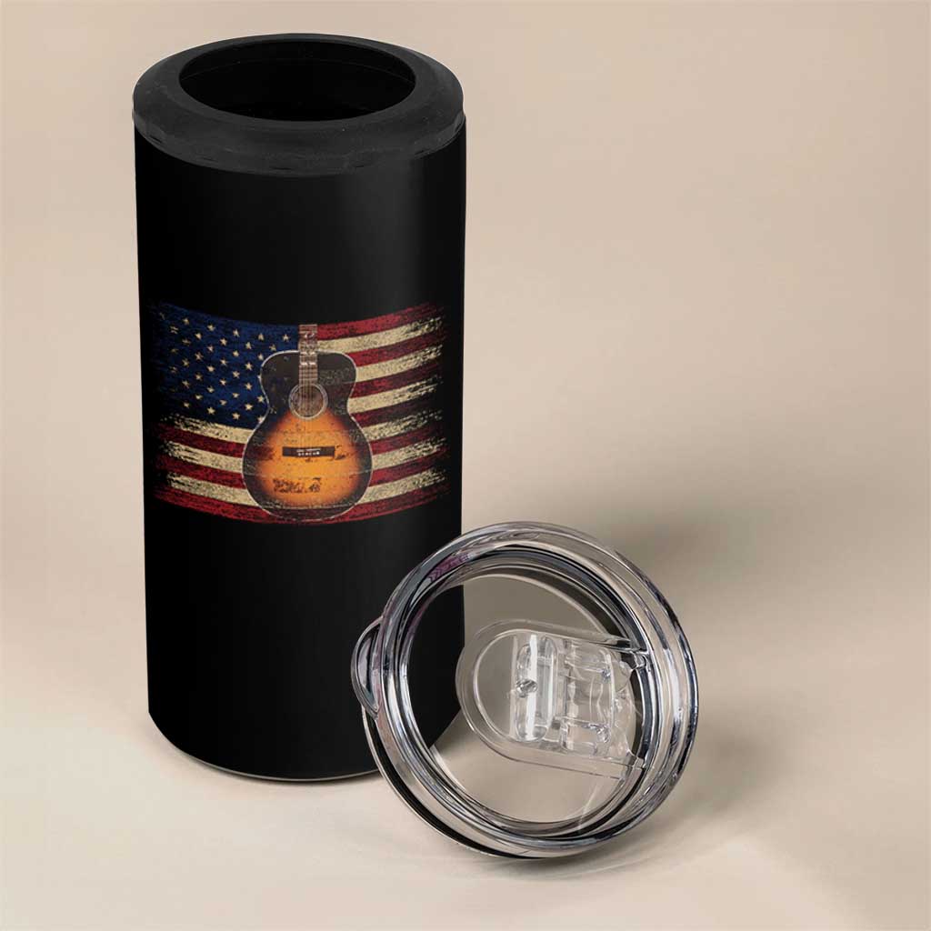 USA Flag Guitar Player 4 in 1 Can Cooler Tumbler Retro 4th of July Musician Guitarist - Wonder Print Shop