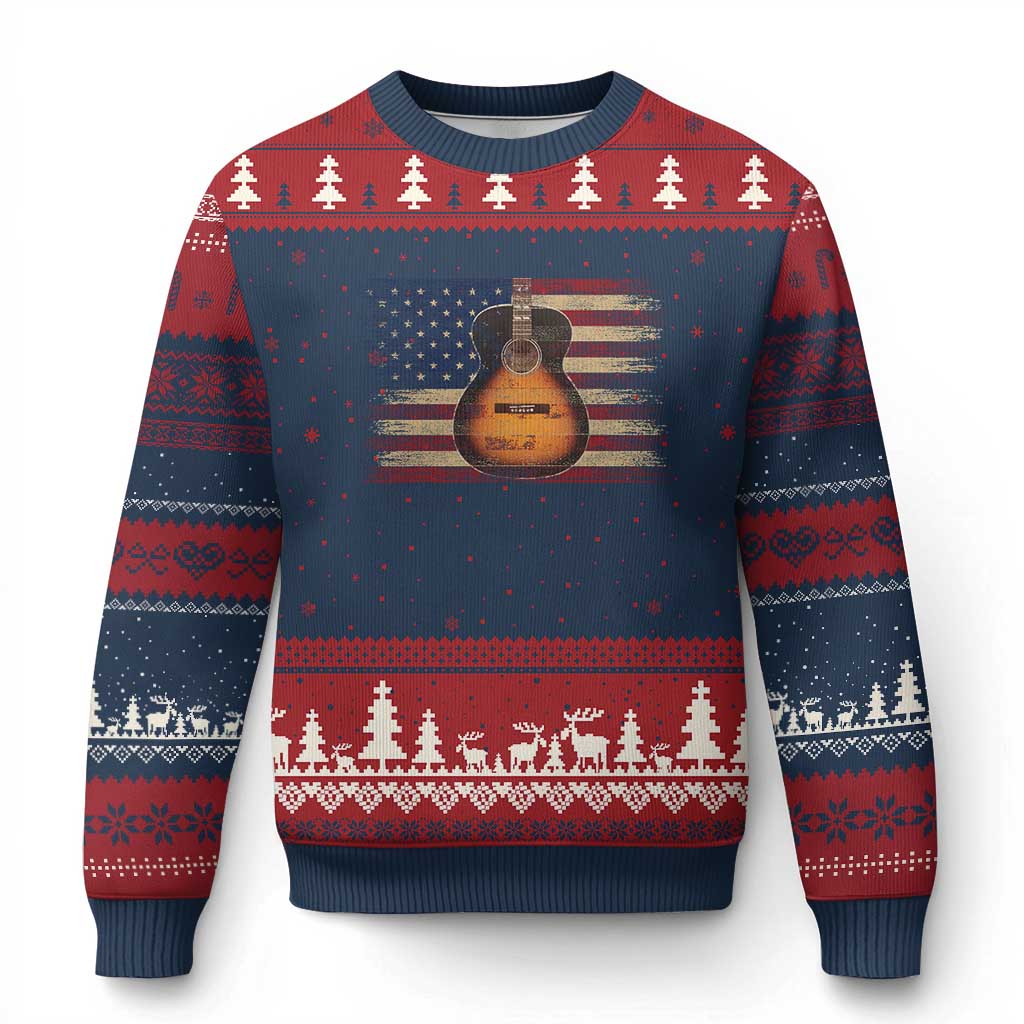 USA Flag Guitar Player Ugly Christmas Sweater Retro 4th of July Musician Guitarist - Wonder Print Shop