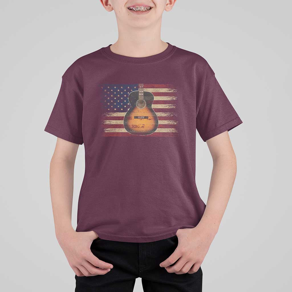 USA Flag Guitar Player T Shirt For Kid Retro 4th of July Musician Guitarist - Wonder Print Shop