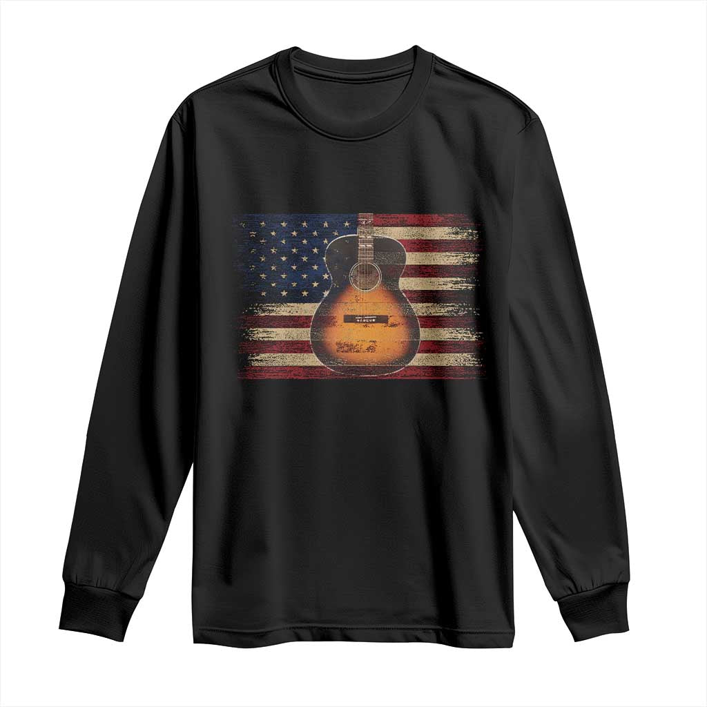 USA Flag Guitar Player Long Sleeve Shirt Retro 4th of July Musician Guitarist - Wonder Print Shop