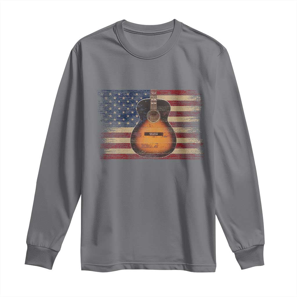 USA Flag Guitar Player Long Sleeve Shirt Retro 4th of July Musician Guitarist - Wonder Print Shop