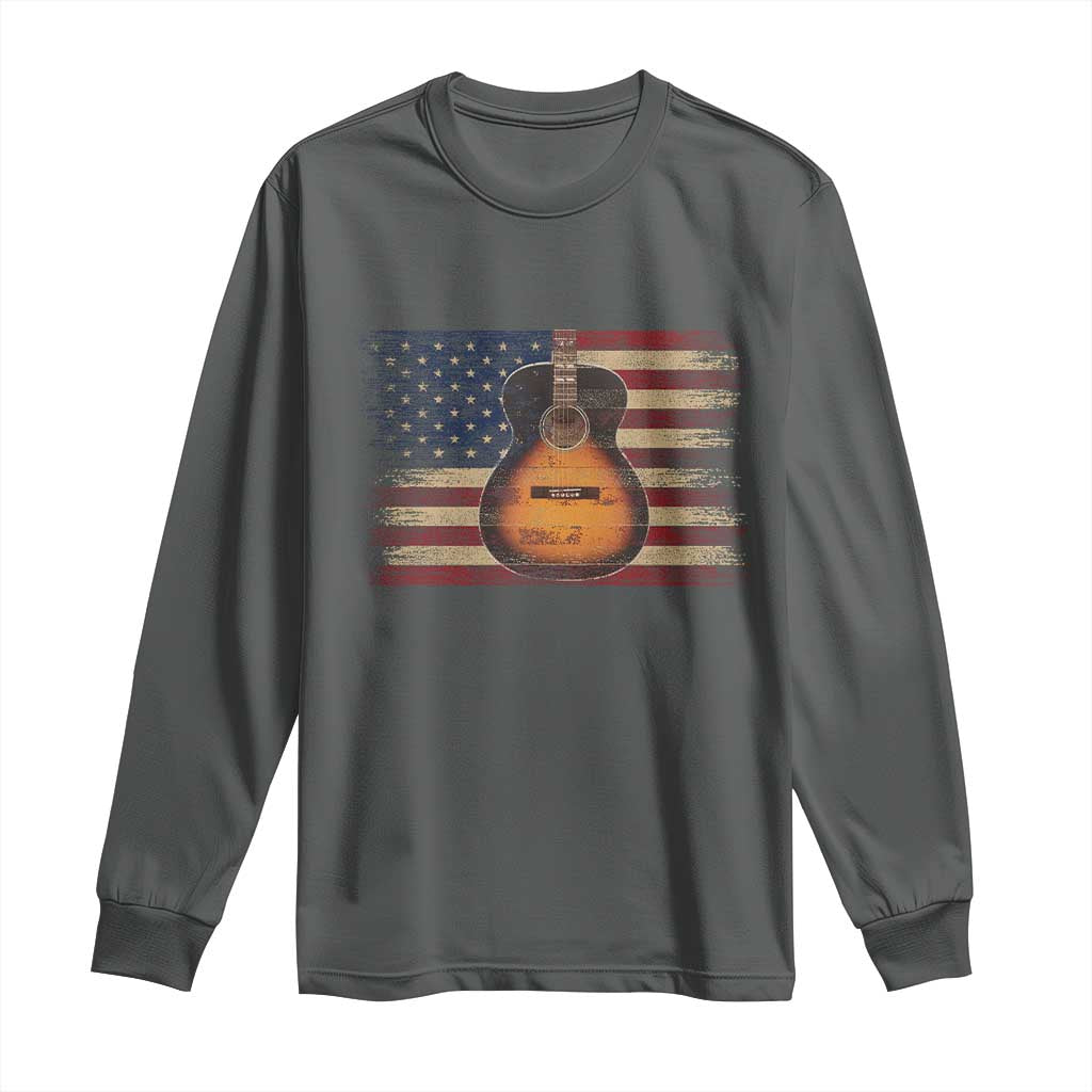 USA Flag Guitar Player Long Sleeve Shirt Retro 4th of July Musician Guitarist - Wonder Print Shop