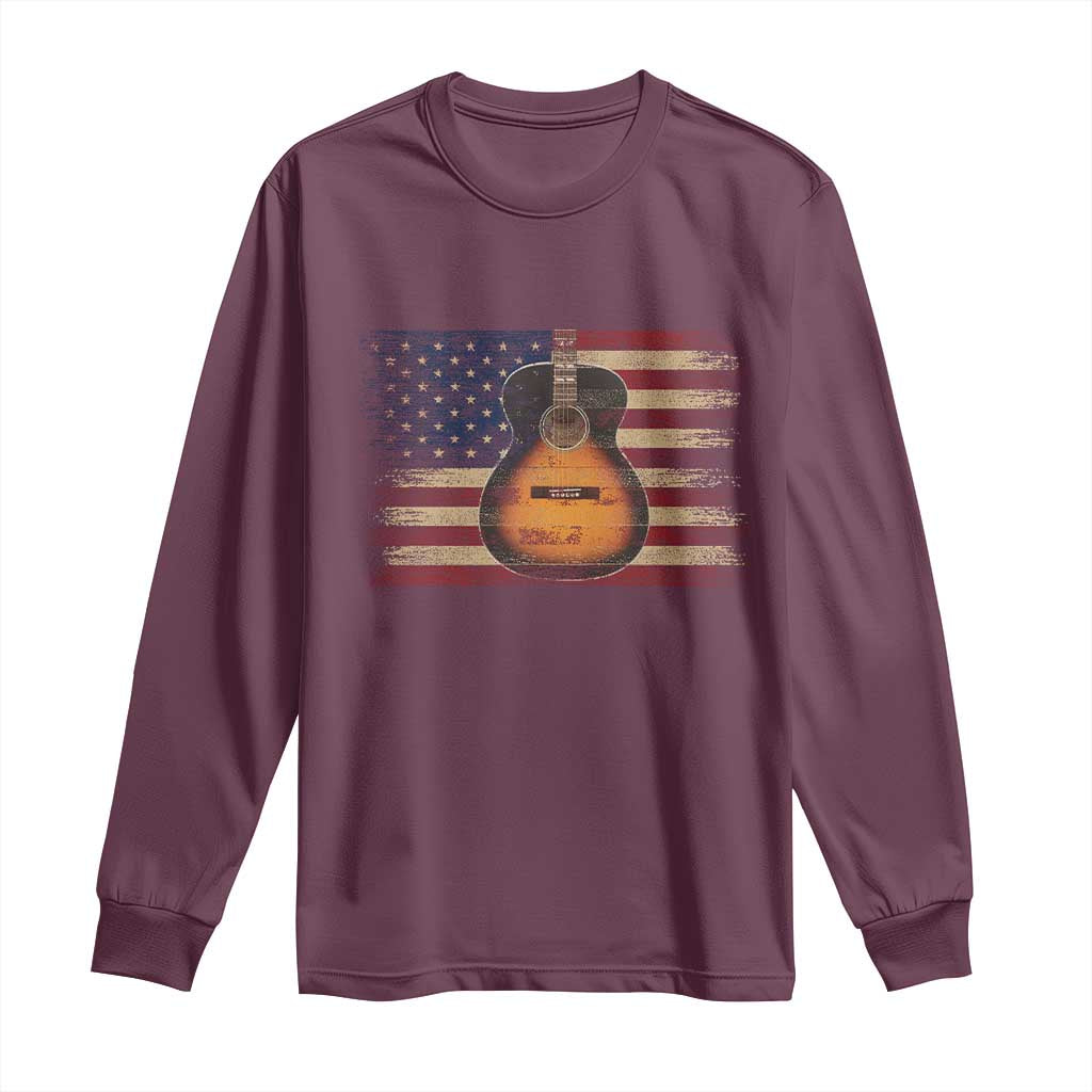 USA Flag Guitar Player Long Sleeve Shirt Retro 4th of July Musician Guitarist - Wonder Print Shop