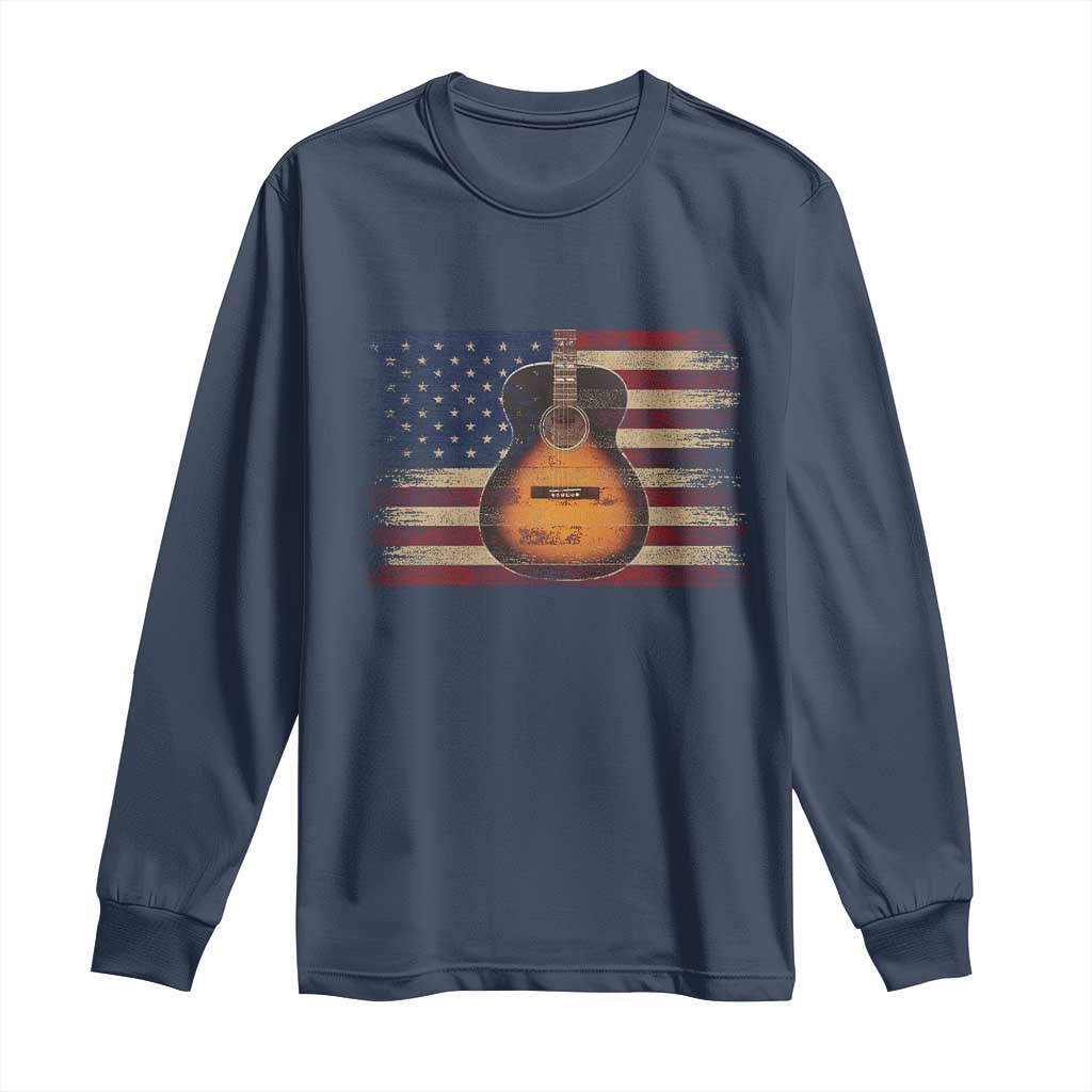 USA Flag Guitar Player Long Sleeve Shirt Retro 4th of July Musician Guitarist - Wonder Print Shop