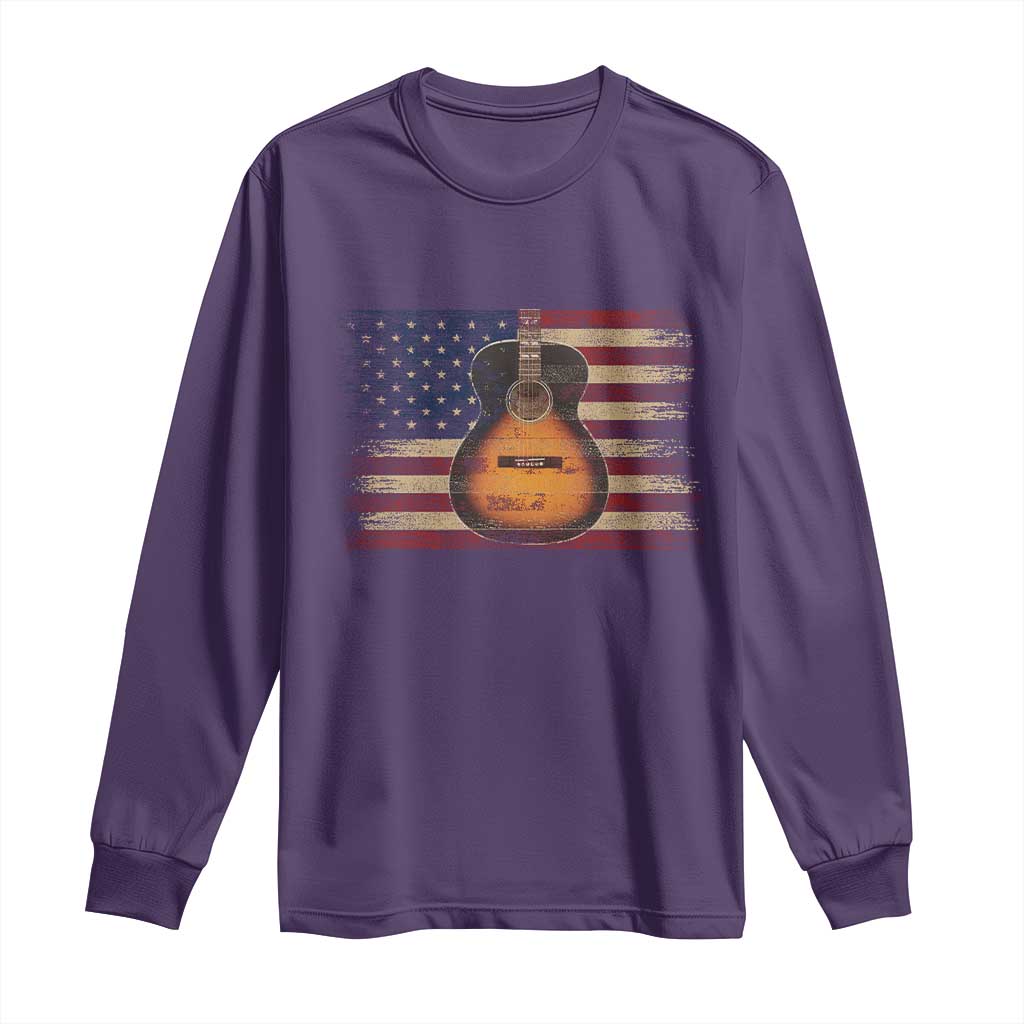 USA Flag Guitar Player Long Sleeve Shirt Retro 4th of July Musician Guitarist - Wonder Print Shop