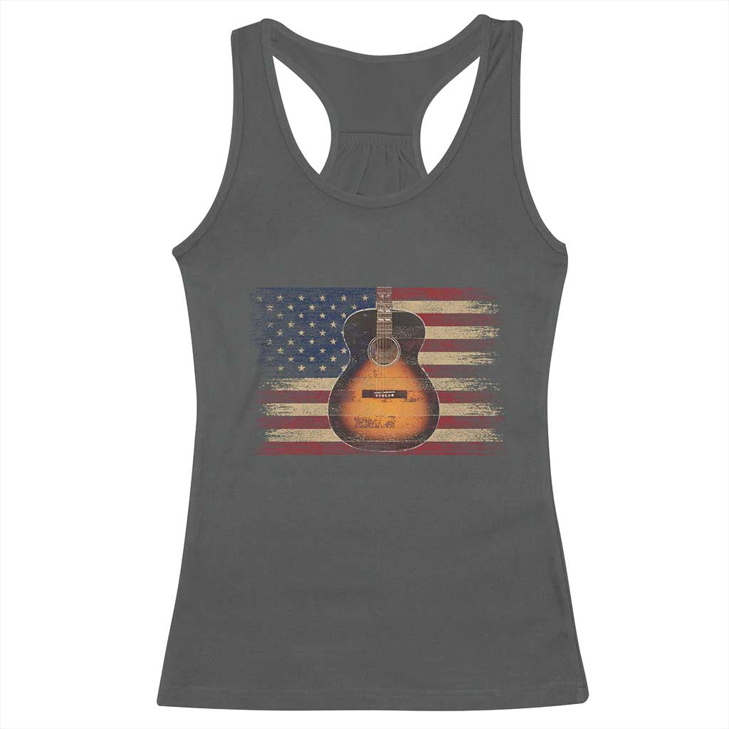 USA Flag Guitar Player Racerback Tank Top Retro 4th of July Musician Guitarist - Wonder Print Shop