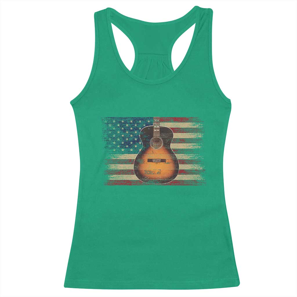 USA Flag Guitar Player Racerback Tank Top Retro 4th of July Musician Guitarist - Wonder Print Shop