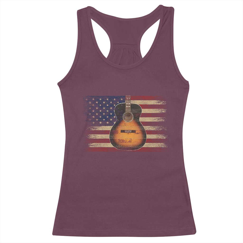 USA Flag Guitar Player Racerback Tank Top Retro 4th of July Musician Guitarist - Wonder Print Shop