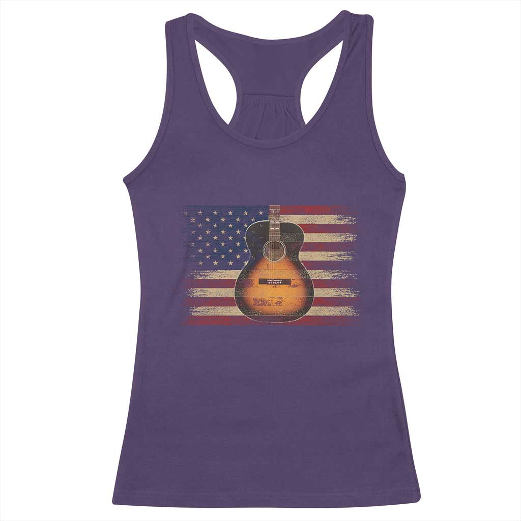USA Flag Guitar Player Racerback Tank Top Retro 4th of July Musician Guitarist - Wonder Print Shop