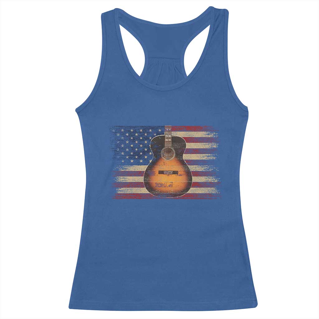 USA Flag Guitar Player Racerback Tank Top Retro 4th of July Musician Guitarist - Wonder Print Shop