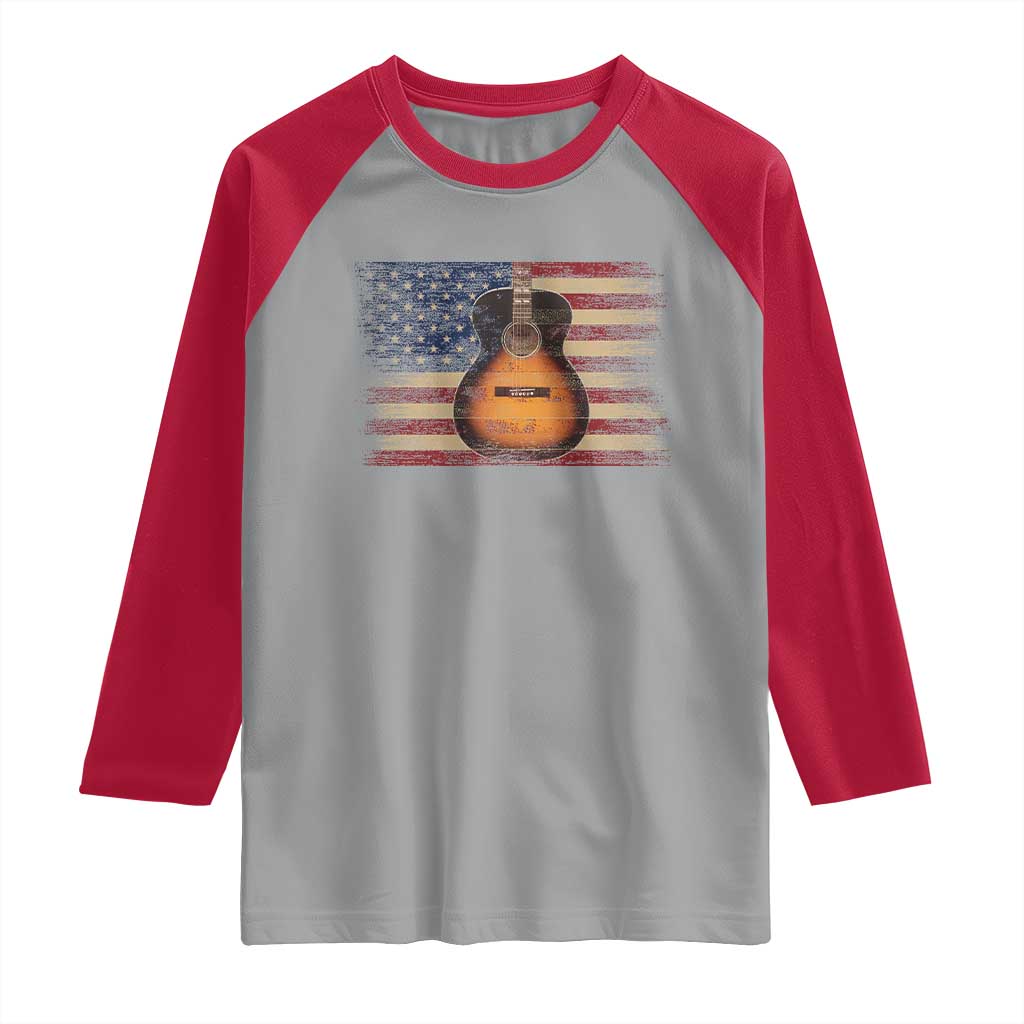 USA Flag Guitar Player Raglan Shirt Retro 4th of July Musician Guitarist - Wonder Print Shop