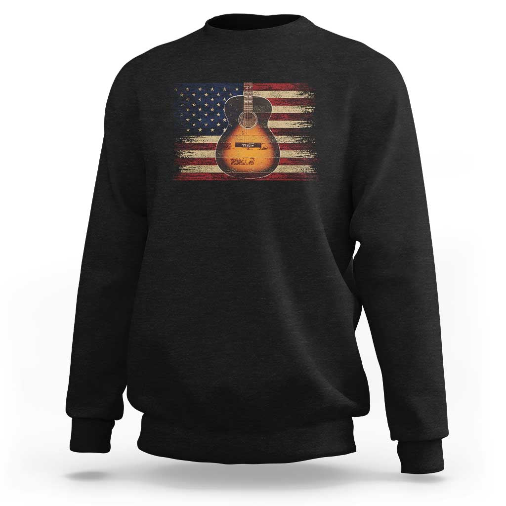 USA Flag Guitar Player Sweatshirt Retro 4th of July Musician Guitarist - Wonder Print Shop