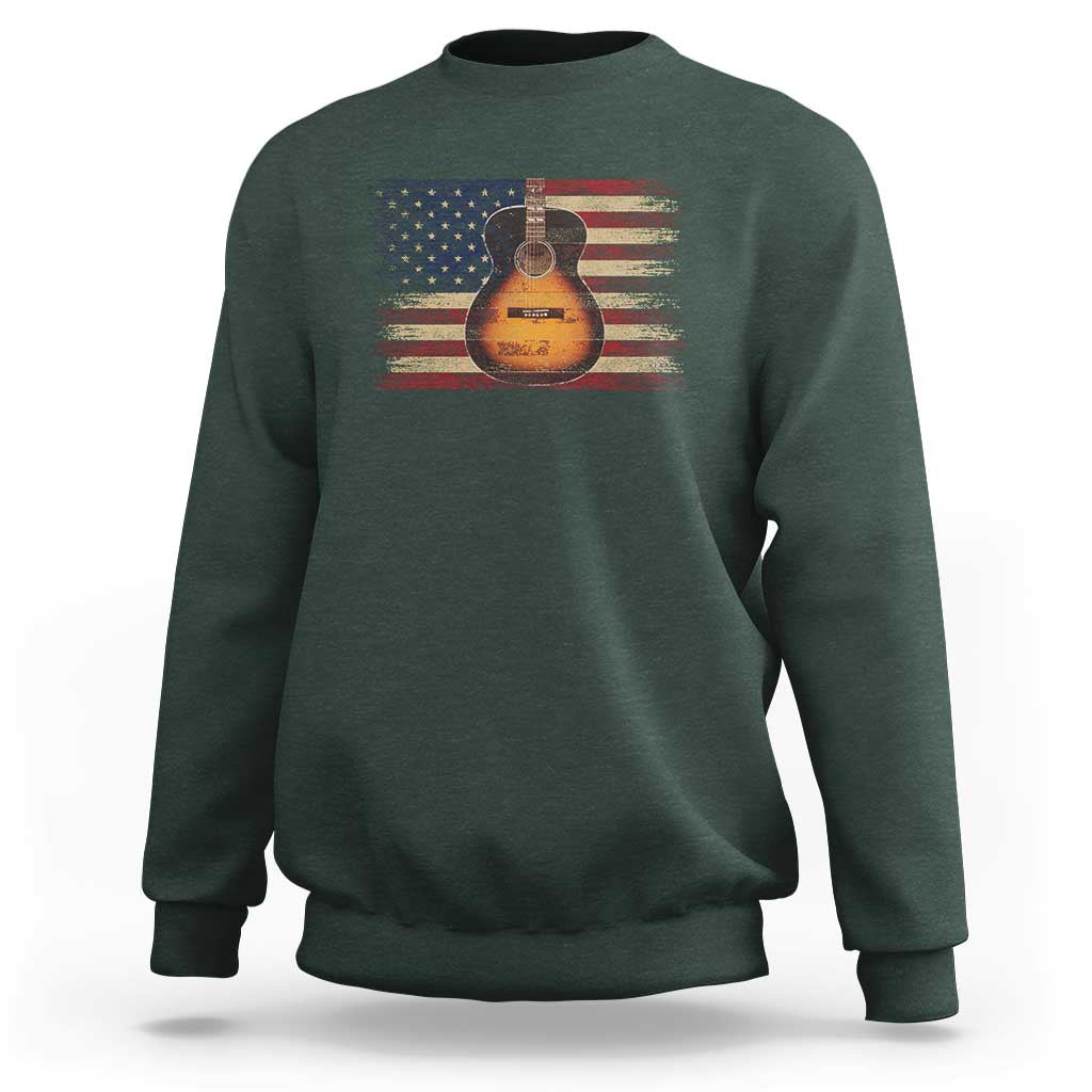 USA Flag Guitar Player Sweatshirt Retro 4th of July Musician Guitarist - Wonder Print Shop
