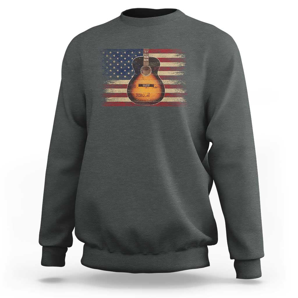 USA Flag Guitar Player Sweatshirt Retro 4th of July Musician Guitarist - Wonder Print Shop