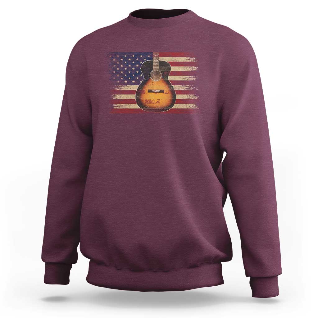USA Flag Guitar Player Sweatshirt Retro 4th of July Musician Guitarist - Wonder Print Shop