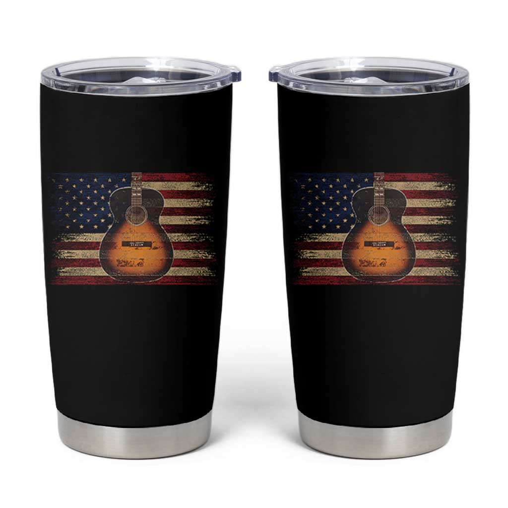 USA Flag Guitar Player Tumbler Cup Retro 4th of July Musician Guitarist - Wonder Print Shop