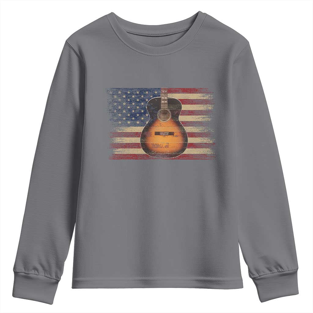 USA Flag Guitar Player Youth Sweatshirt Retro 4th of July Musician Guitarist - Wonder Print Shop
