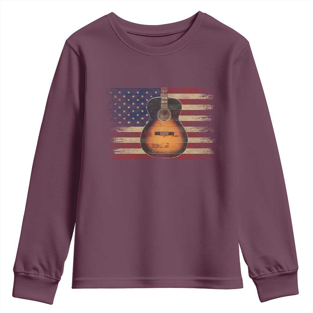 USA Flag Guitar Player Youth Sweatshirt Retro 4th of July Musician Guitarist - Wonder Print Shop