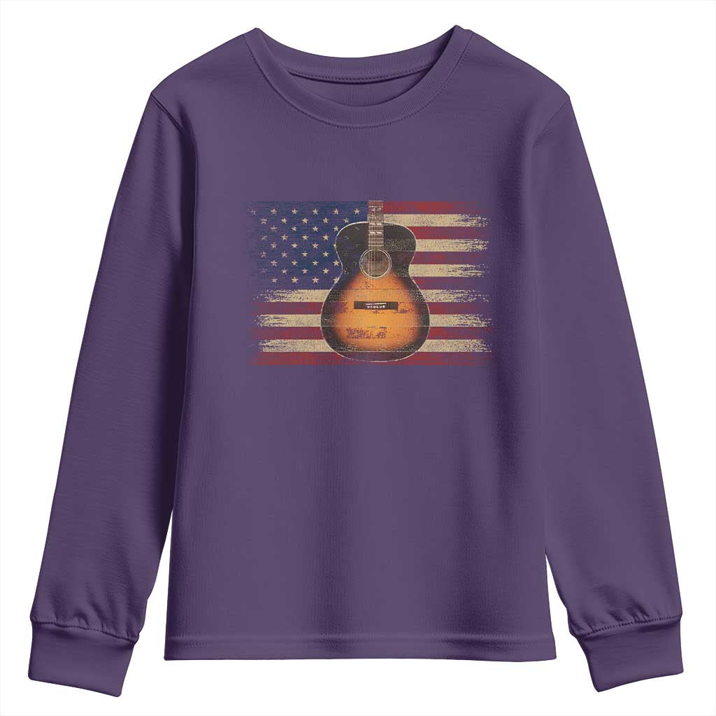 USA Flag Guitar Player Youth Sweatshirt Retro 4th of July Musician Guitarist - Wonder Print Shop