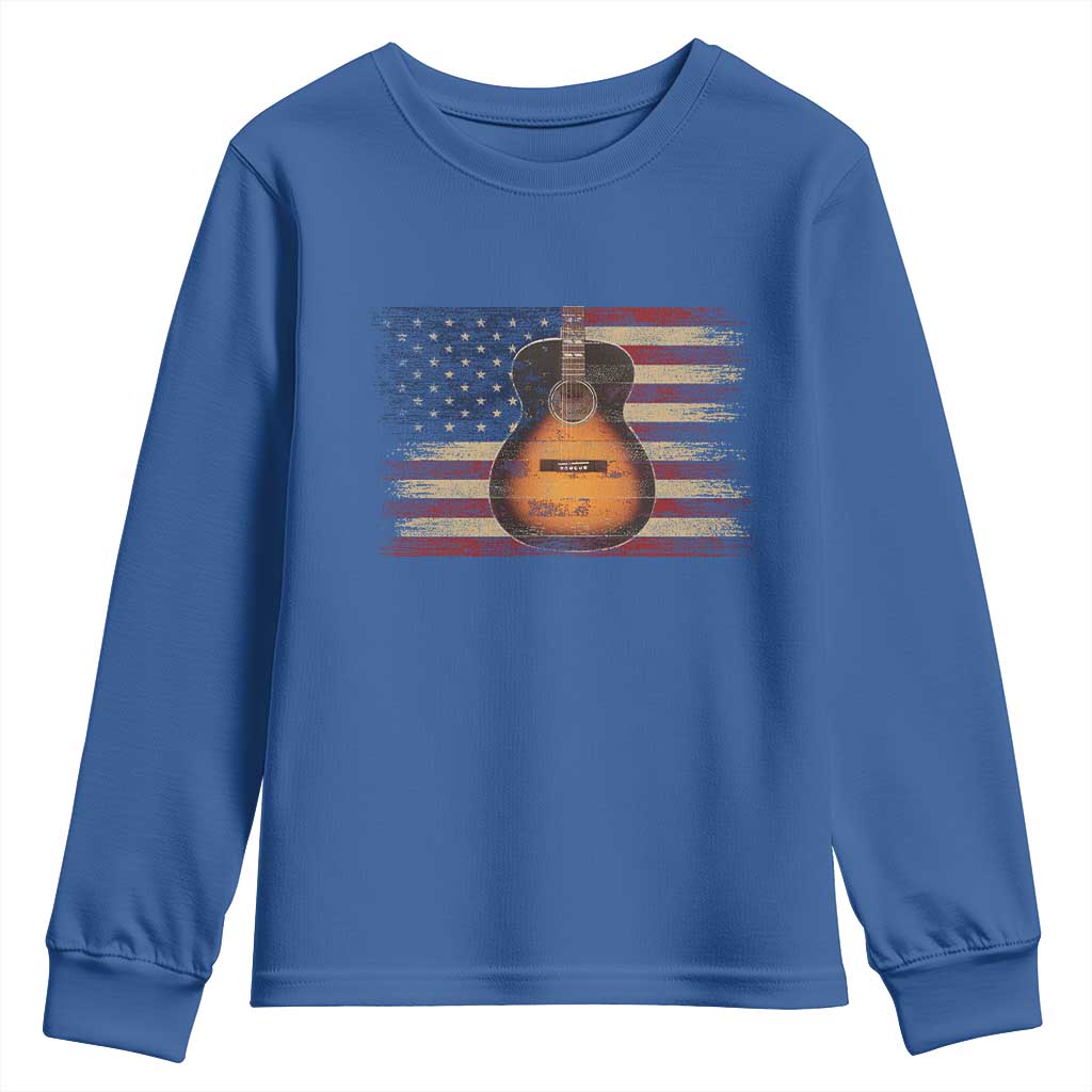 USA Flag Guitar Player Youth Sweatshirt Retro 4th of July Musician Guitarist - Wonder Print Shop