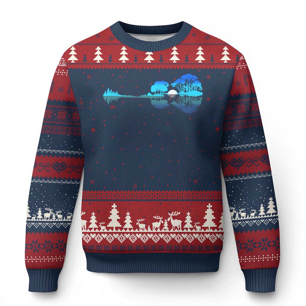 Guitar Lake Ugly Christmas Sweater Retro Tree Shadow Acoustic Guitarist Musician - Wonder Print Shop