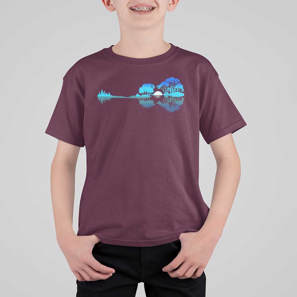 Guitar Lake T Shirt For Kid Retro Tree Shadow Acoustic Guitarist Musician - Wonder Print Shop