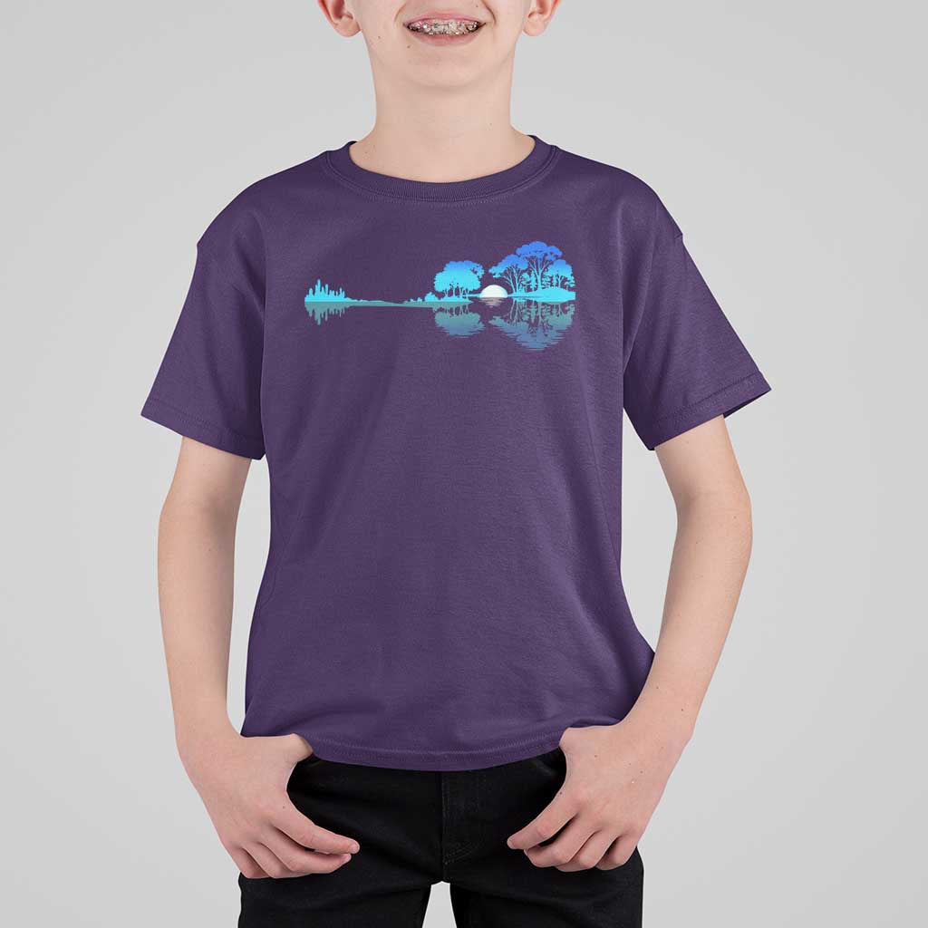 Guitar Lake T Shirt For Kid Retro Tree Shadow Acoustic Guitarist Musician - Wonder Print Shop