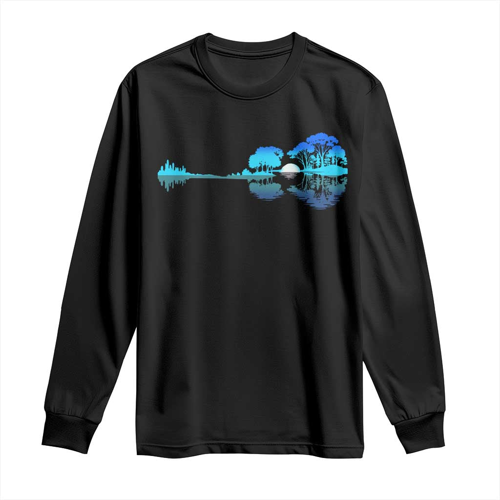 Guitar Lake Long Sleeve Shirt Retro Tree Shadow Acoustic Guitarist Musician - Wonder Print Shop