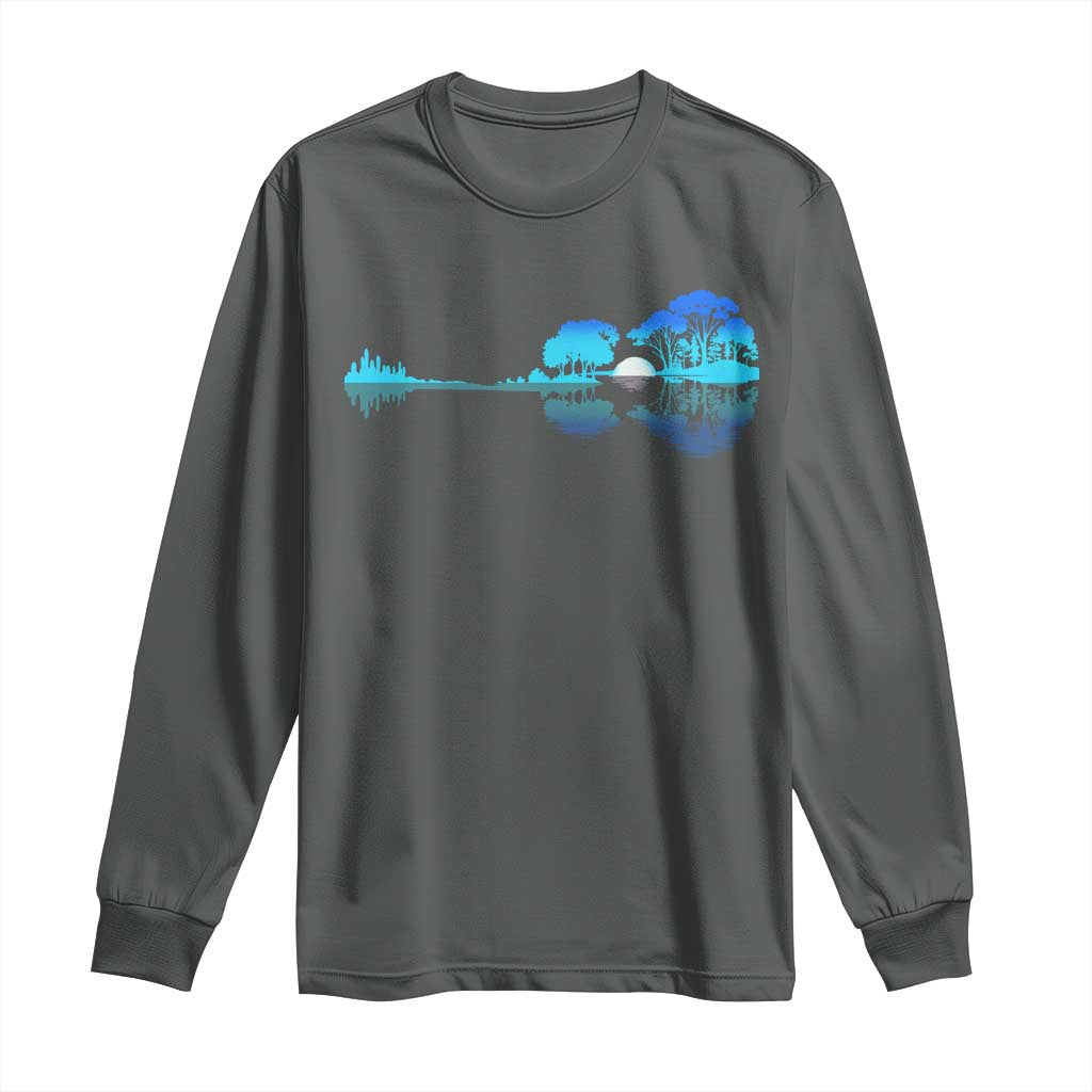 Guitar Lake Long Sleeve Shirt Retro Tree Shadow Acoustic Guitarist Musician - Wonder Print Shop