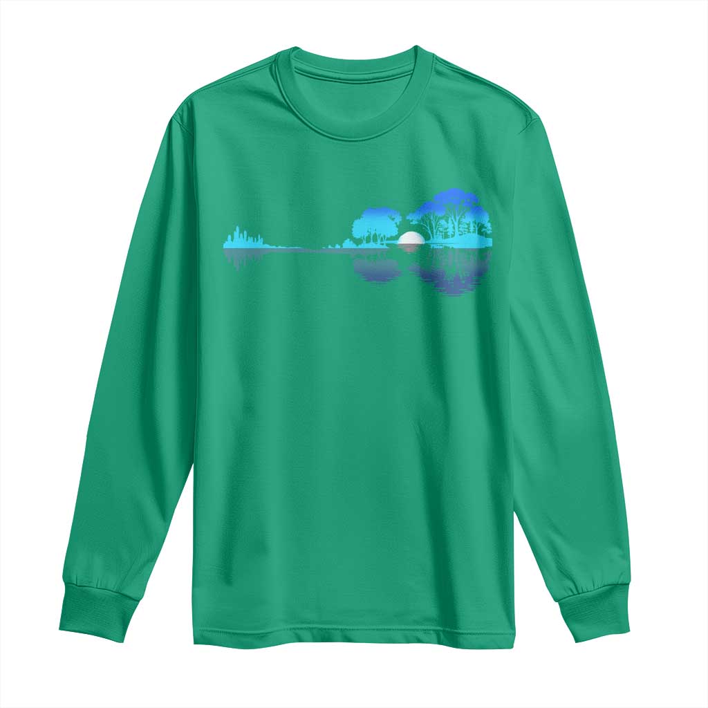 Guitar Lake Long Sleeve Shirt Retro Tree Shadow Acoustic Guitarist Musician - Wonder Print Shop