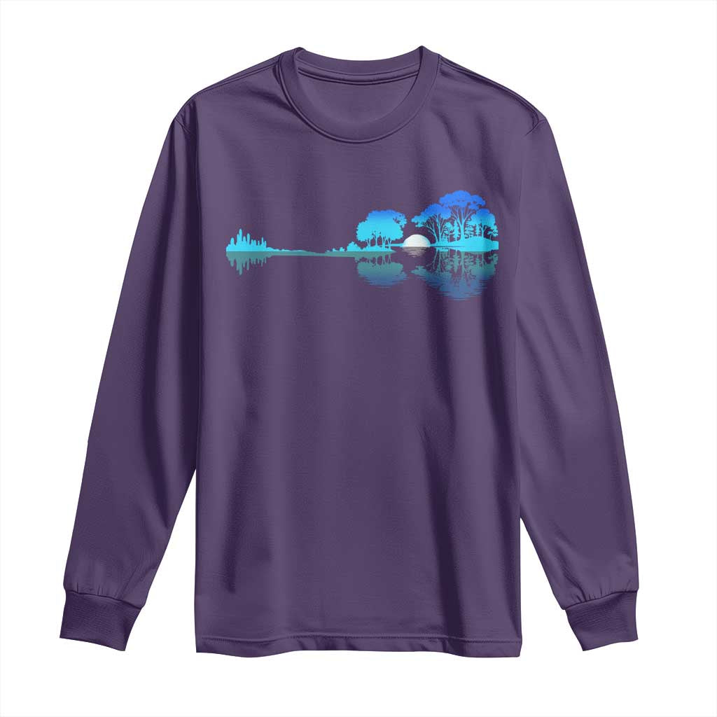 Guitar Lake Long Sleeve Shirt Retro Tree Shadow Acoustic Guitarist Musician - Wonder Print Shop