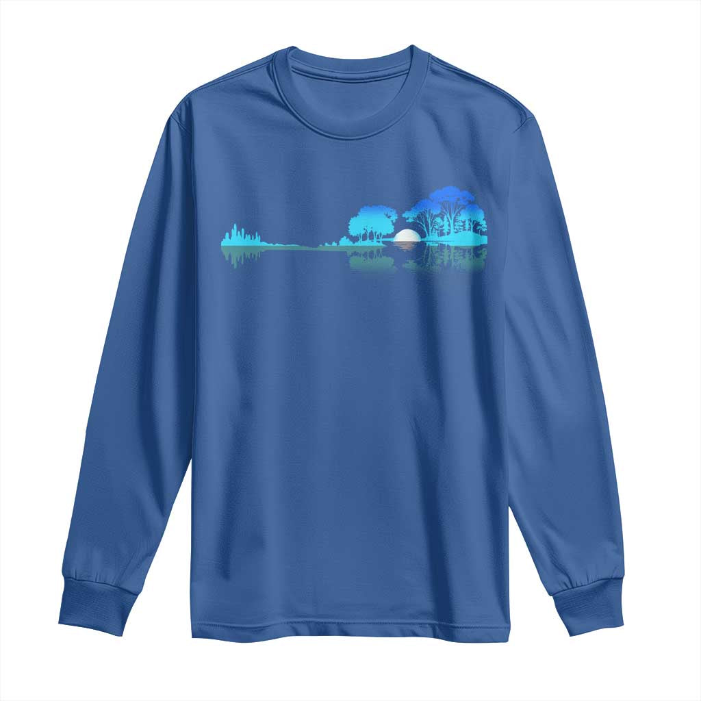 Guitar Lake Long Sleeve Shirt Retro Tree Shadow Acoustic Guitarist Musician - Wonder Print Shop