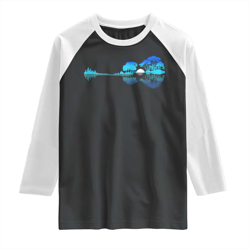 Guitar Lake Raglan Shirt Retro Tree Shadow Acoustic Guitarist Musician - Wonder Print Shop