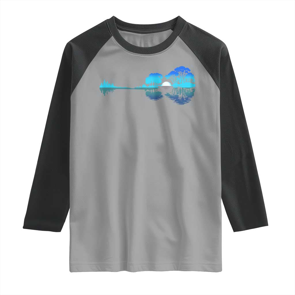 Guitar Lake Raglan Shirt Retro Tree Shadow Acoustic Guitarist Musician - Wonder Print Shop