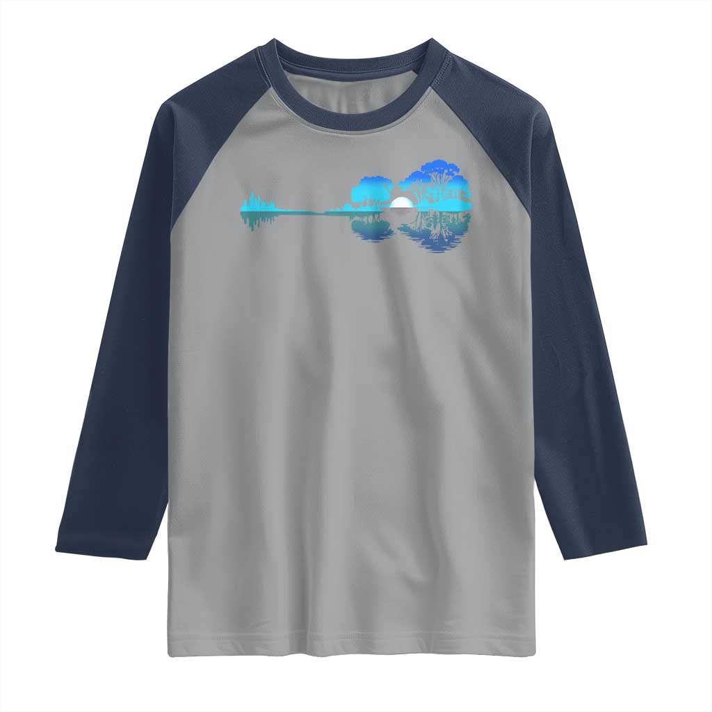 Guitar Lake Raglan Shirt Retro Tree Shadow Acoustic Guitarist Musician - Wonder Print Shop