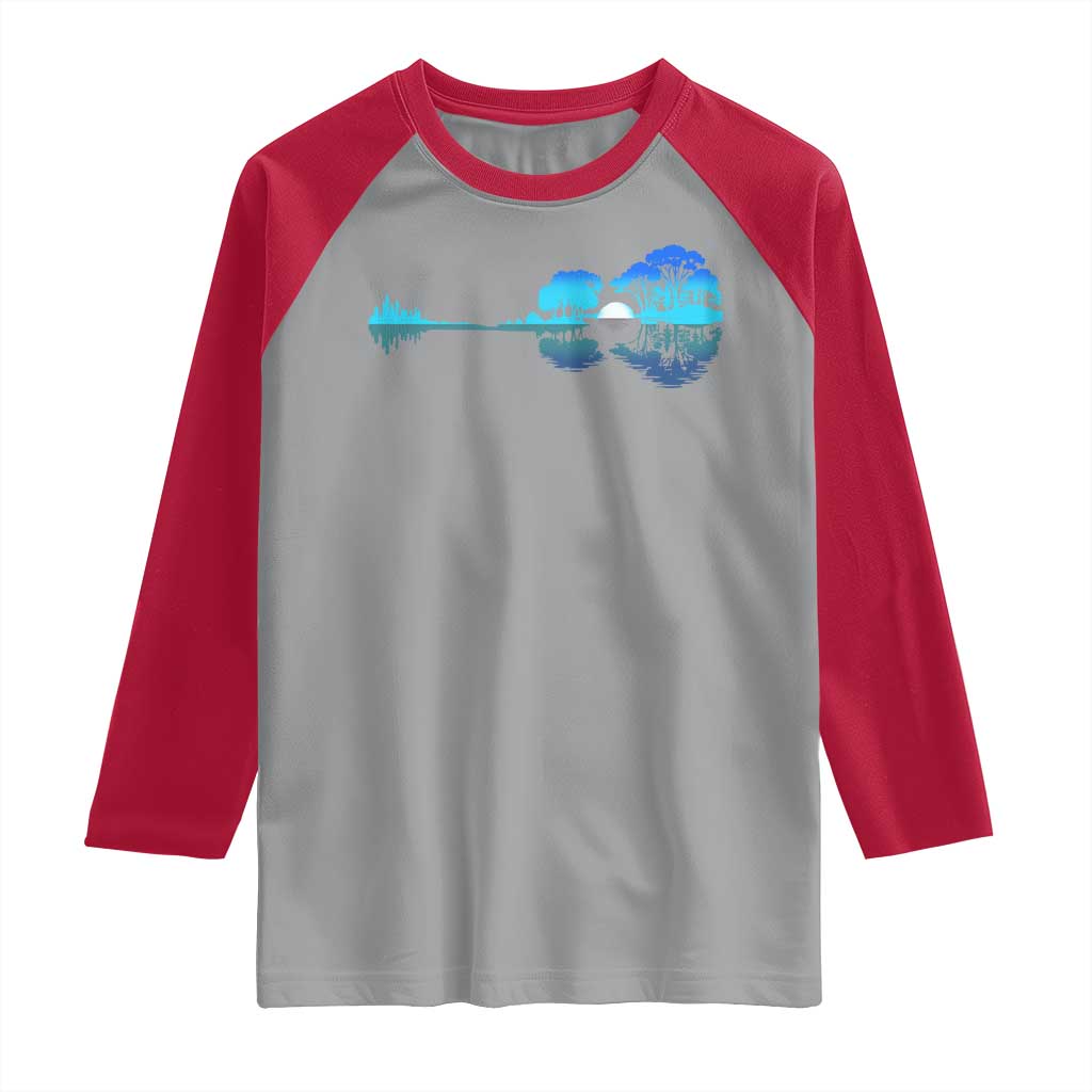 Guitar Lake Raglan Shirt Retro Tree Shadow Acoustic Guitarist Musician - Wonder Print Shop