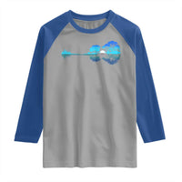 Guitar Lake Raglan Shirt Retro Tree Shadow Acoustic Guitarist Musician - Wonder Print Shop