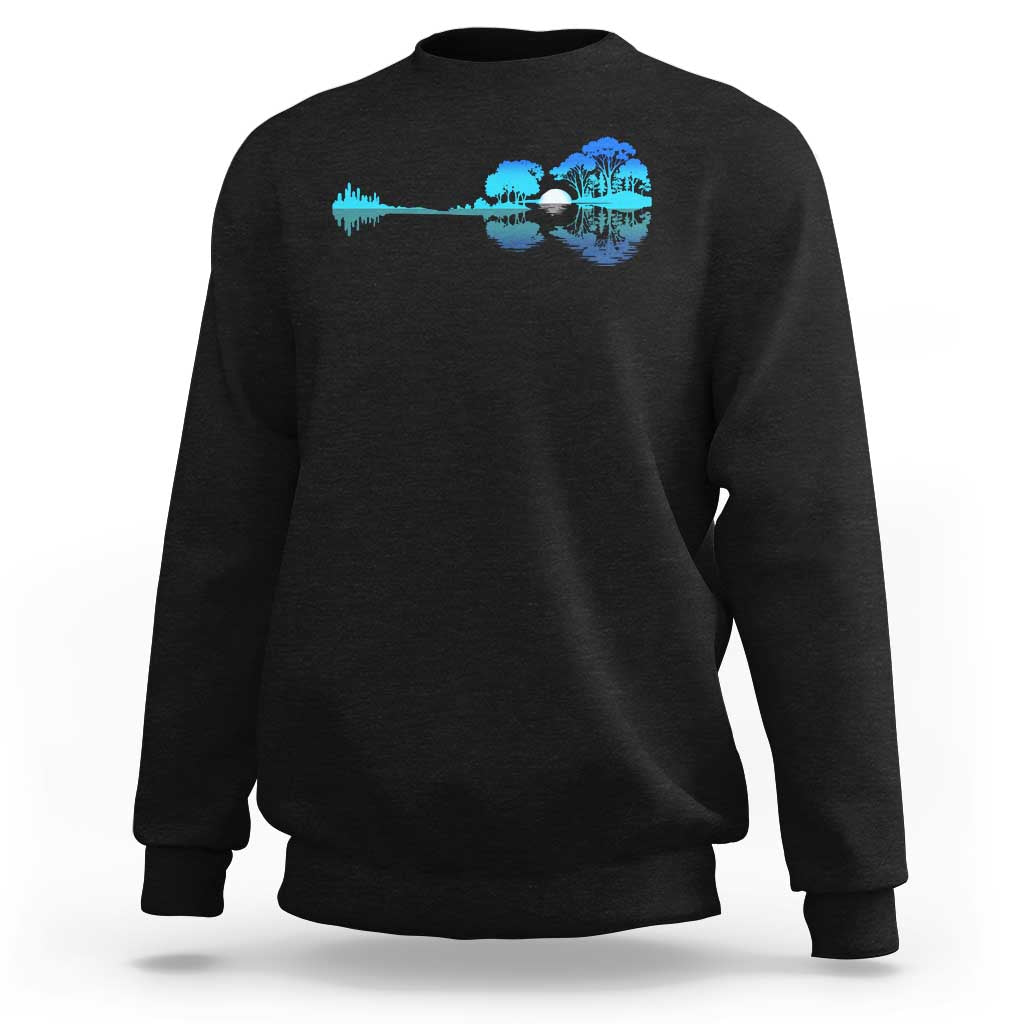 Guitar Lake Sweatshirt Retro Tree Shadow Acoustic Guitarist Musician - Wonder Print Shop