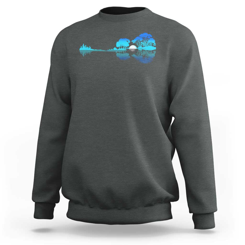Guitar Lake Sweatshirt Retro Tree Shadow Acoustic Guitarist Musician - Wonder Print Shop