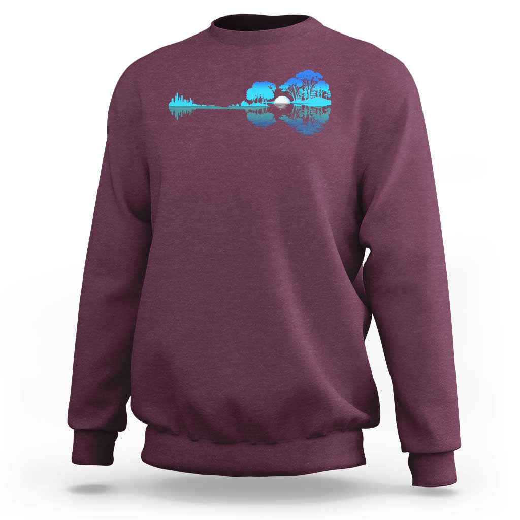 Guitar Lake Sweatshirt Retro Tree Shadow Acoustic Guitarist Musician - Wonder Print Shop