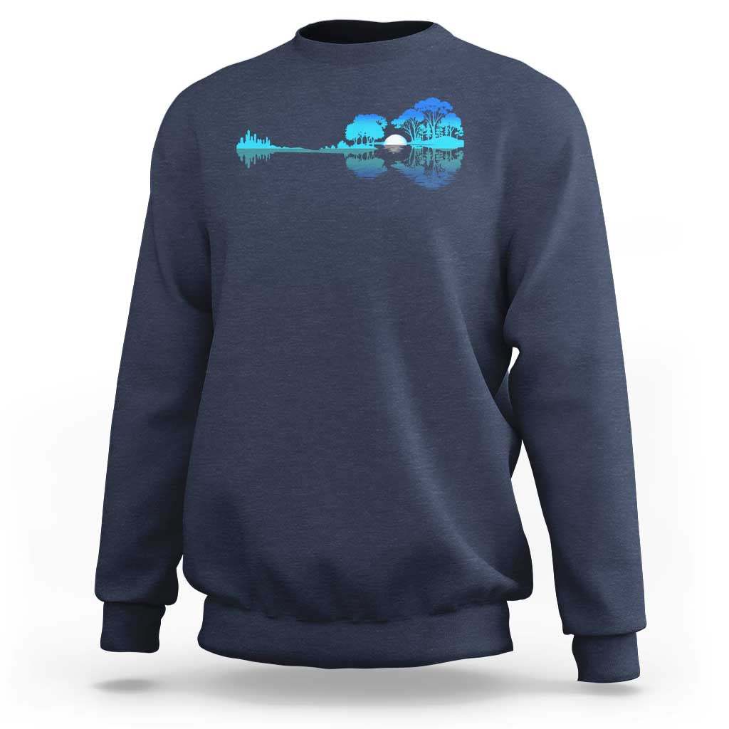 Guitar Lake Sweatshirt Retro Tree Shadow Acoustic Guitarist Musician - Wonder Print Shop