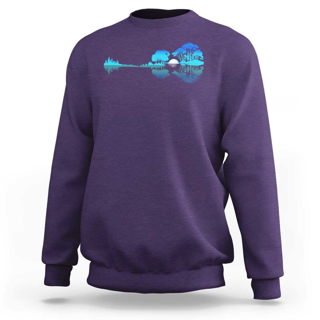 Guitar Lake Sweatshirt Retro Tree Shadow Acoustic Guitarist Musician - Wonder Print Shop