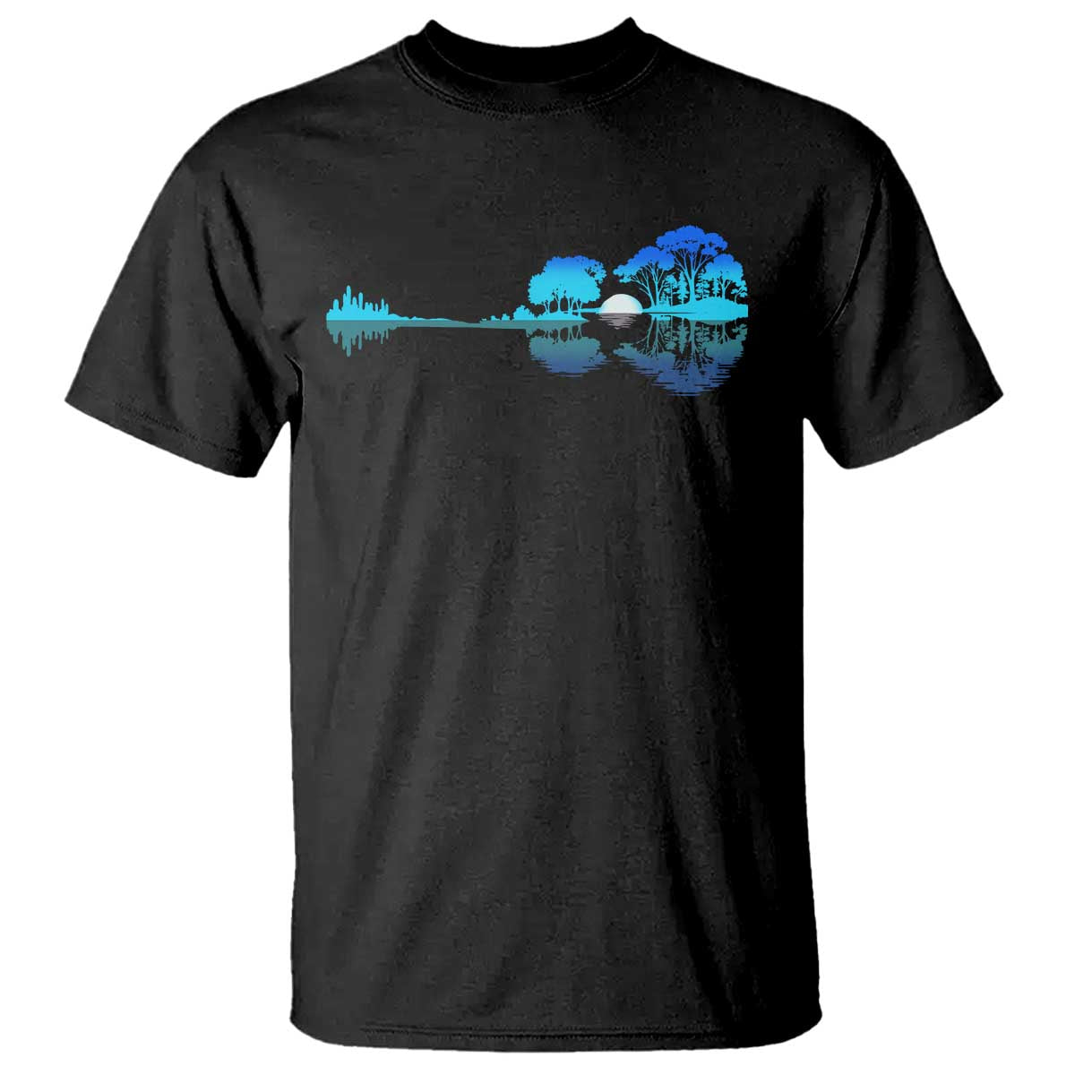Guitar Lake T Shirt Retro Tree Shadow Acoustic Guitarist Musician - Wonder Print Shop