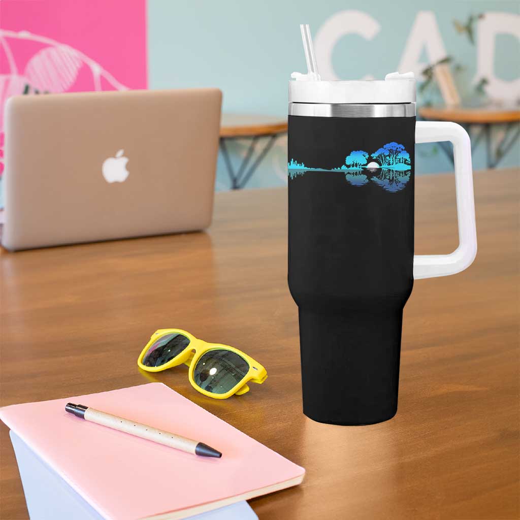 Guitar Lake Tumbler With Handle Retro Tree Shadow Acoustic Guitarist Musician - Wonder Print Shop