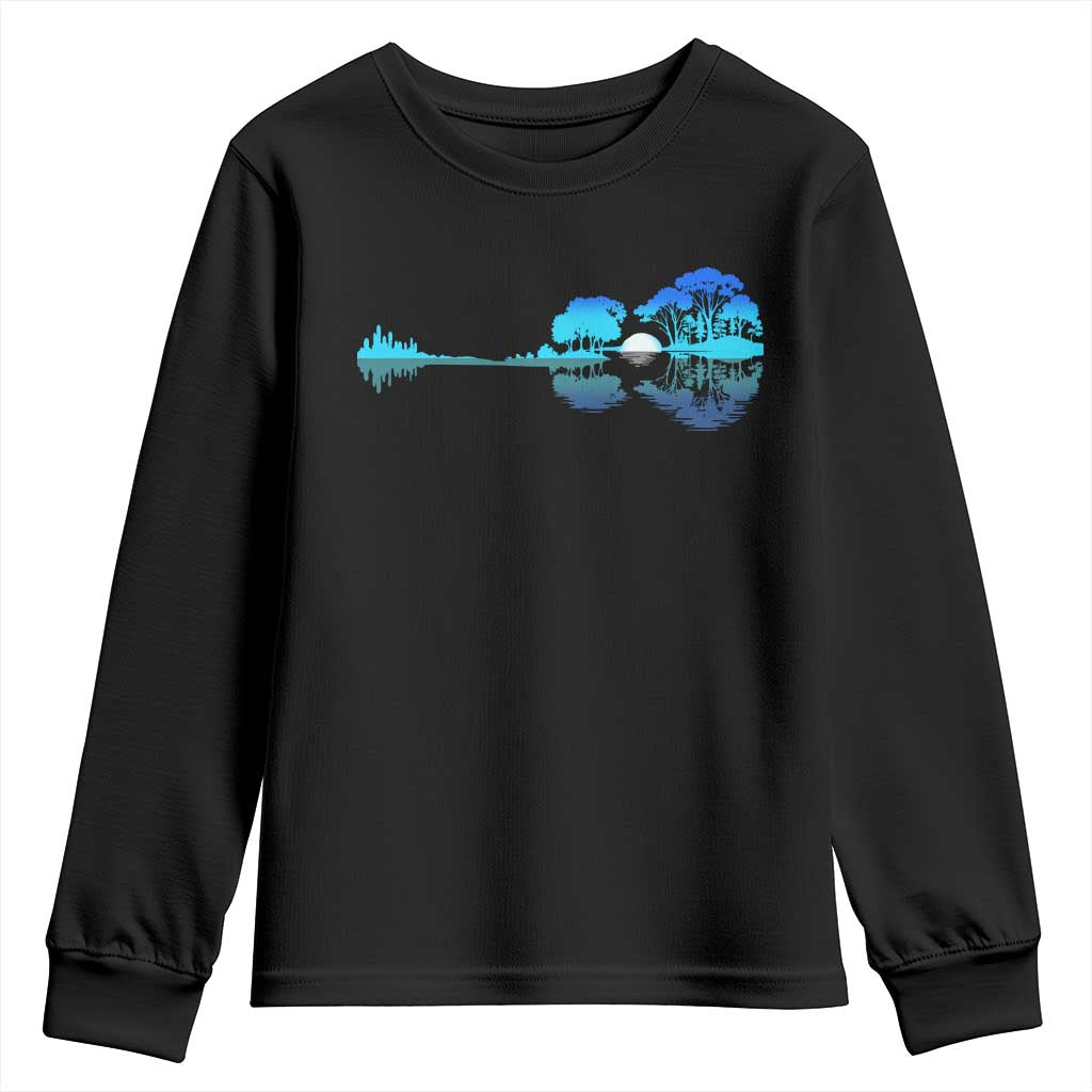 Guitar Lake Youth Sweatshirt Retro Tree Shadow Acoustic Guitarist Musician - Wonder Print Shop