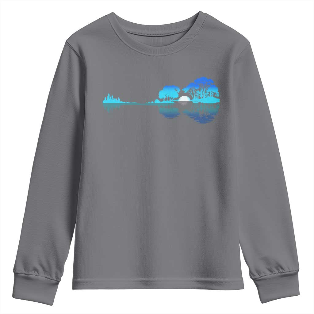 Guitar Lake Youth Sweatshirt Retro Tree Shadow Acoustic Guitarist Musician - Wonder Print Shop