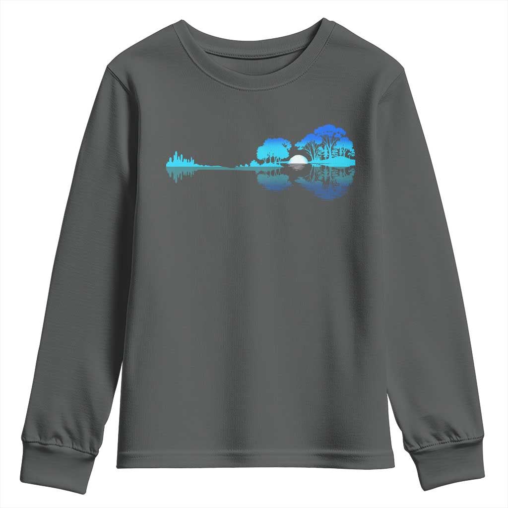 Guitar Lake Youth Sweatshirt Retro Tree Shadow Acoustic Guitarist Musician - Wonder Print Shop