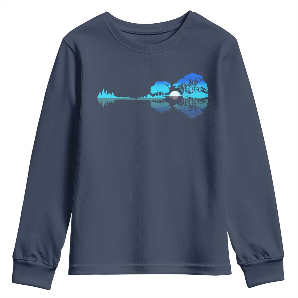 Guitar Lake Youth Sweatshirt Retro Tree Shadow Acoustic Guitarist Musician - Wonder Print Shop