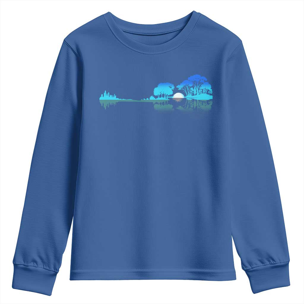 Guitar Lake Youth Sweatshirt Retro Tree Shadow Acoustic Guitarist Musician - Wonder Print Shop