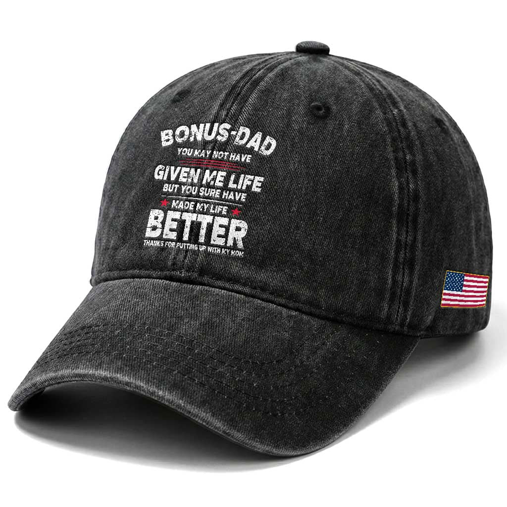 Bonus dad Washed Cotton Baseball Cap Step Dad Fathers Day